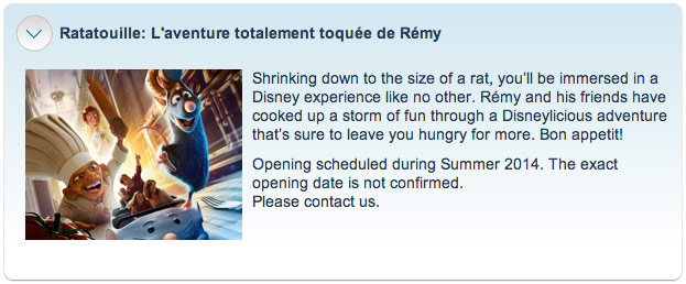Disneyland Paris website - Ratatouille: L'Aventure Totalement Toquée de Rémy