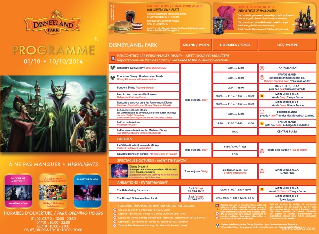 Disney's Halloween Festival 2014 Programme Disneyland Paris