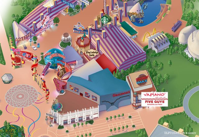 Vapiano and Five Guys on Disney Village map, Disneyland Paris