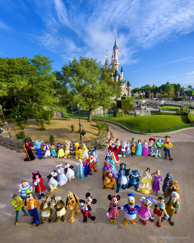 Disney Characters Disneyland Paris 25 photoshoot in front of Sleeping Beauty Castle