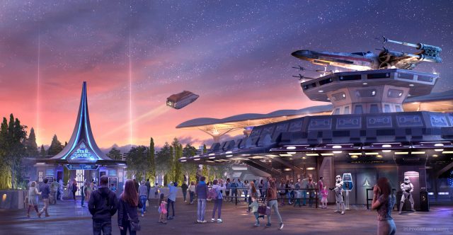 Star Tours: The Adventures Continue L'Aventure Continue Disneyland Paris exterior artwork rendering night